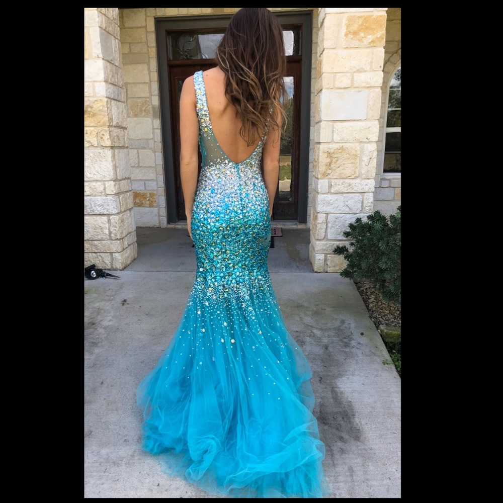 Turquoise/Light Blue sparkle prom dress!